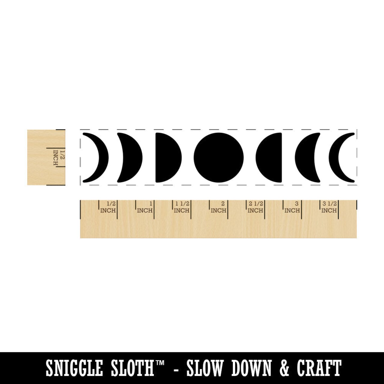 Lunar Moon Phases Full Half Waning Waxing Crescents Old Young Moon Silhouettes Rectangle Rubber Stamp for Stamping Crafting